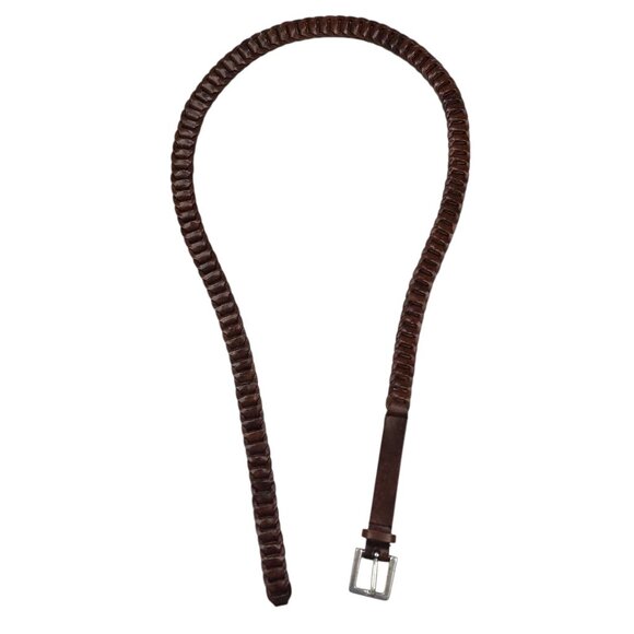 Genuine Bonded Leather Brown Braided Belt With Silver Buckle 42" Long -3/4" Wide - Picture 7 of 10
